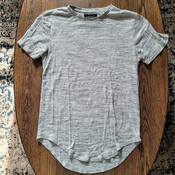 PACSUN Lounger Fit Gray Waffle Knit Hi-Low Short Sleeve T-shirt Size Women Small - Picture 1 of 9